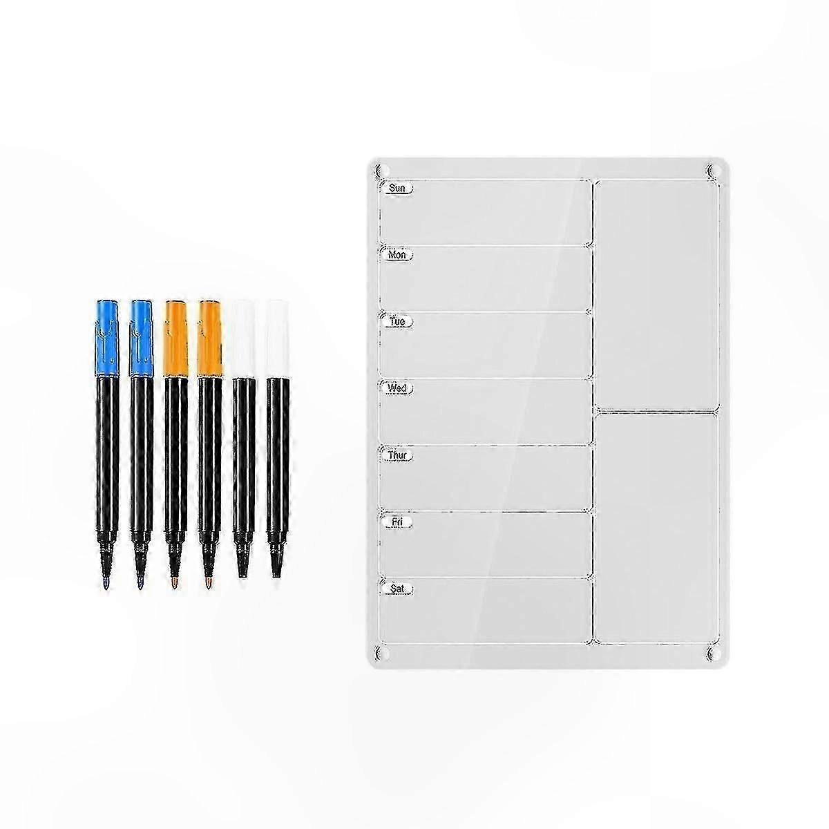 Magnetic Acrylic Meal Planner for Fridge - Reusable Weekly Calendar and Note Board