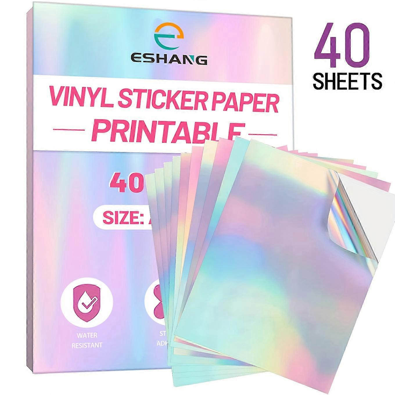 ESHANG A4 Printable Holographic Sticker Paper for Inkjet Printer - 40 Sheets 8.3x11.7 Inch Self Adhesive Waterproof Rainbow