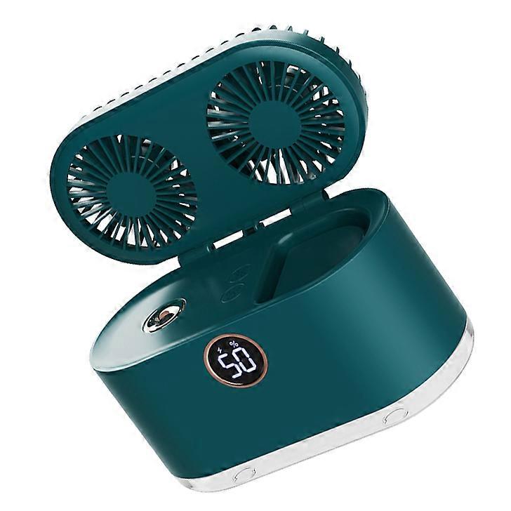 2 in 1 Small USB Rechargeable Humidifying Fan 17cm Green 1370mA