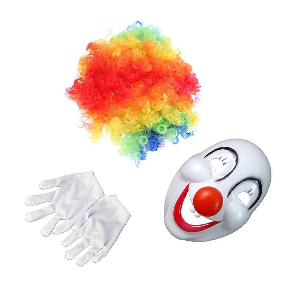 3Pcs Clown Costume Kits Includes Colorful Wig Mask Gloves For Kids and Adults Halloween Events