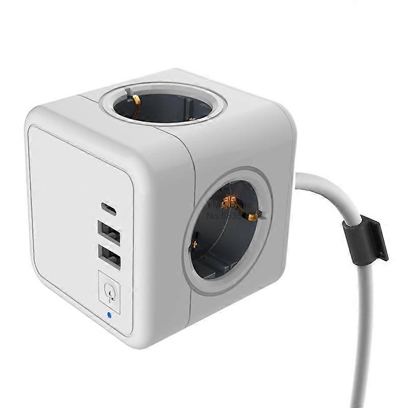 Socket Power Strip EU Plug Wall With 4 Outlets 2 USB One Switch Type C Ports 1.5m Socket