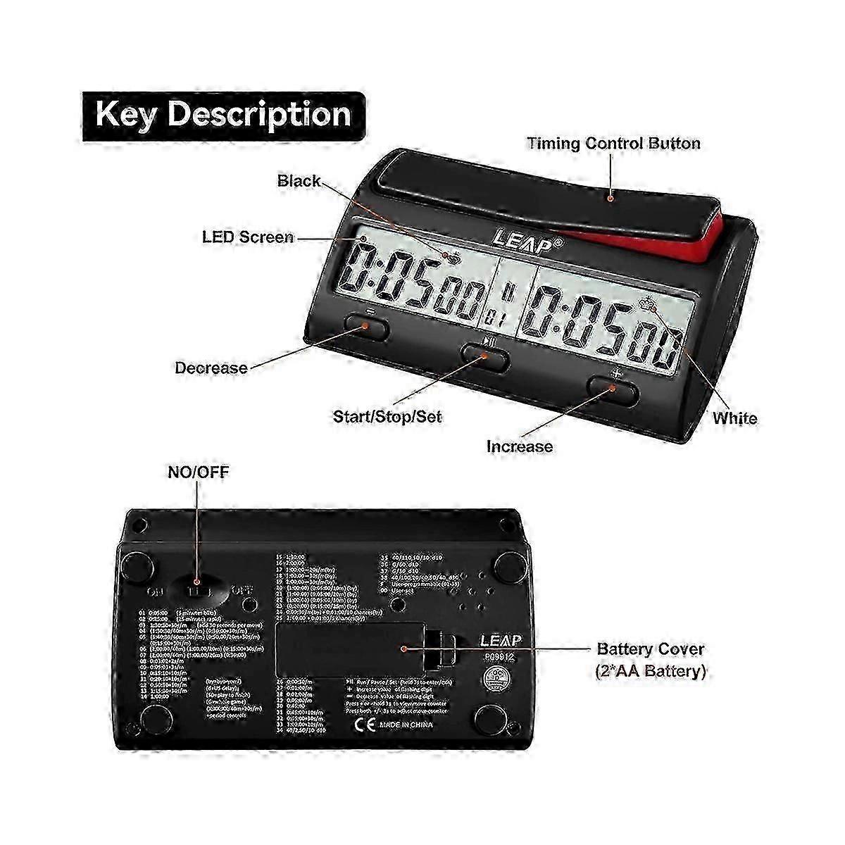 LEAP Chess Clock Advanced Digital Chess Timer with 7 Type 38 Timing Set Modes Professional Chess Cl