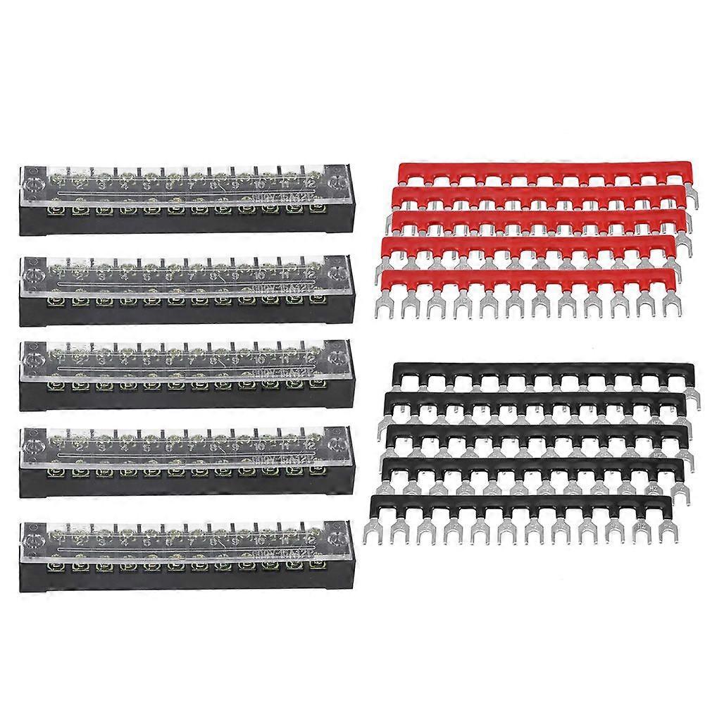5pcs Dual Row 12 Positions 600V 15A Screw Terminal Block   Pre insulated Terminal Barrier Strip