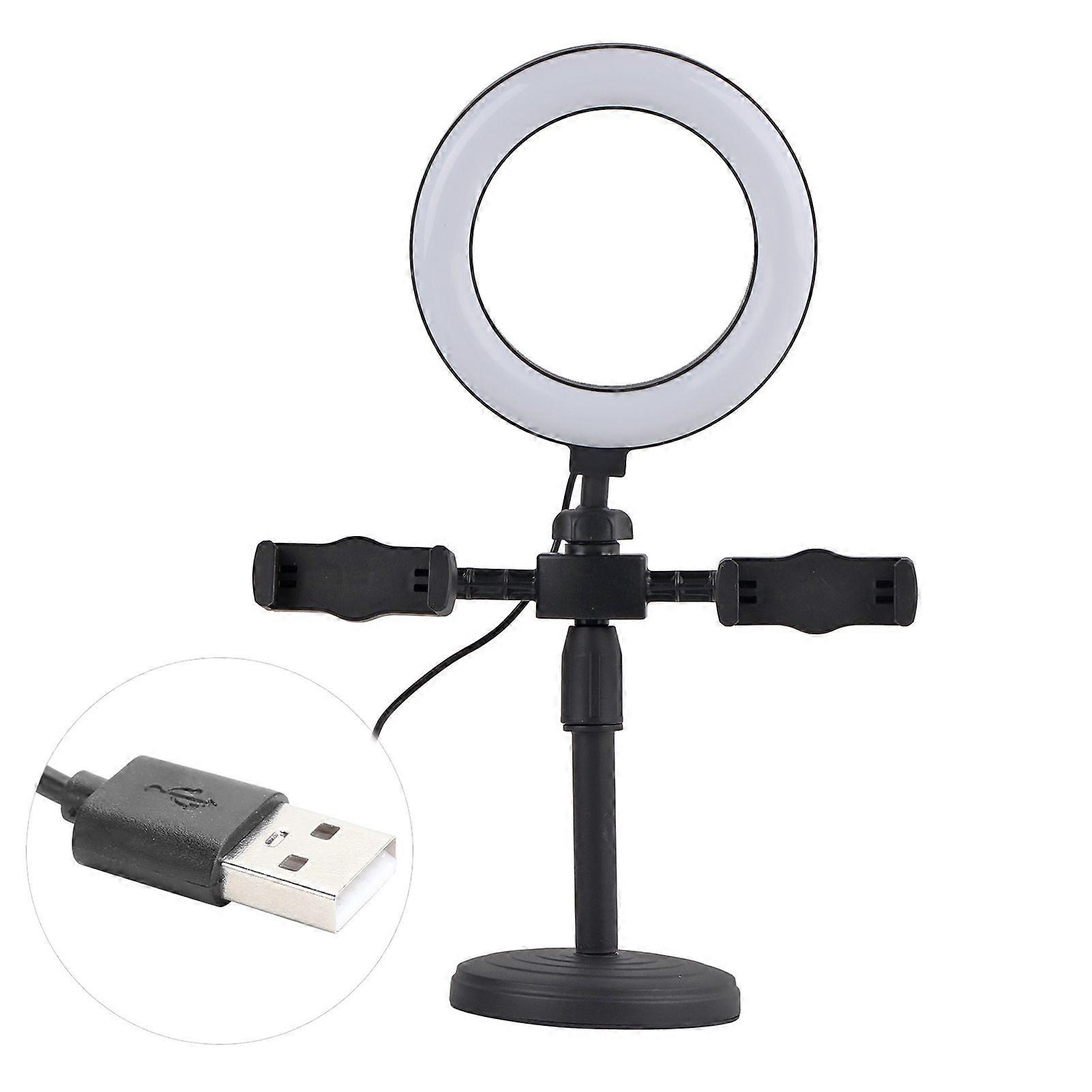 Mobile Phone 2Pcs Clips Stand with 6in LED Ring Light Fill Light Bracket for Live Stream