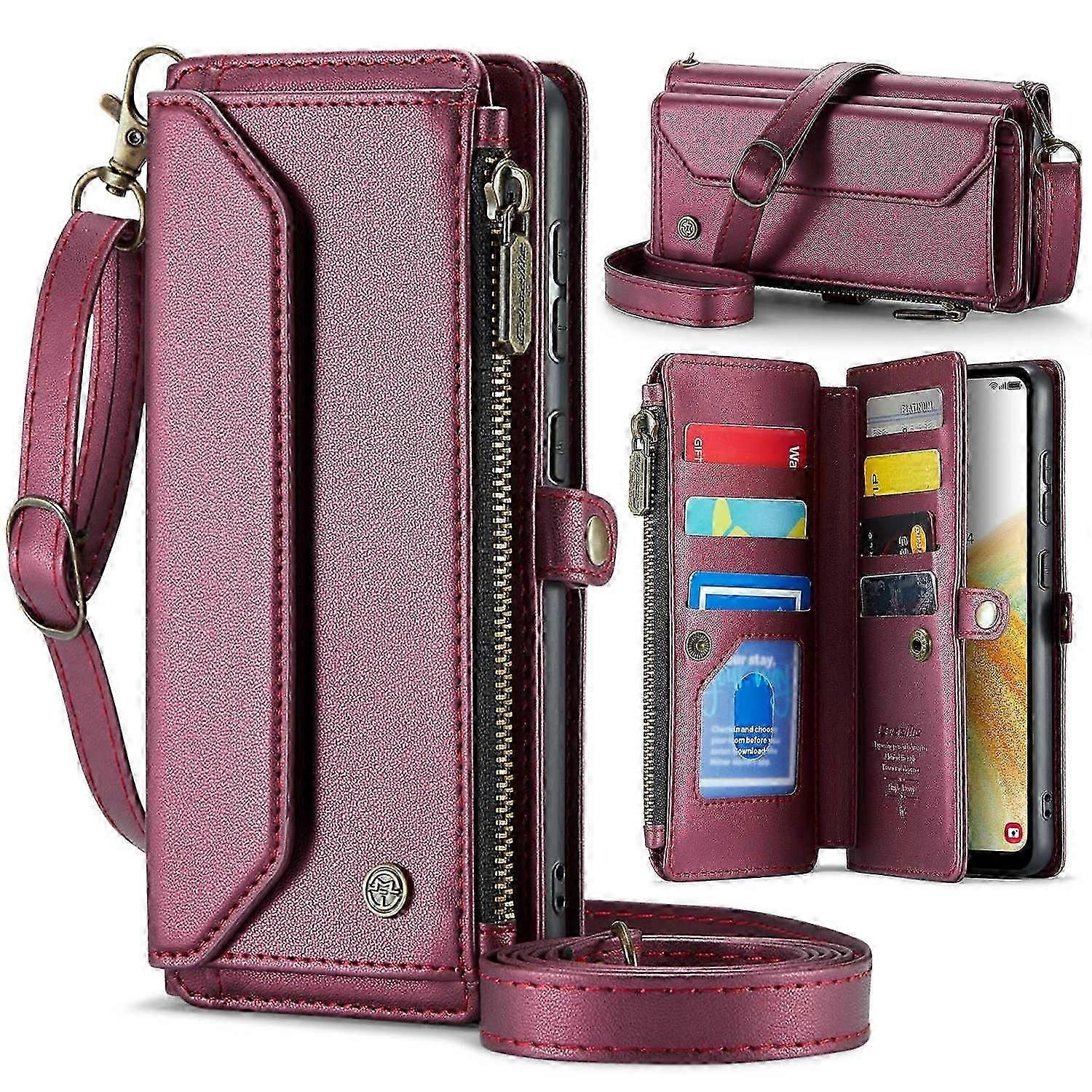 For Samsung Galaxy A33 5G Leather Case CASEME C36 Zipper Multiple Card Slots Phone Cover with Straps