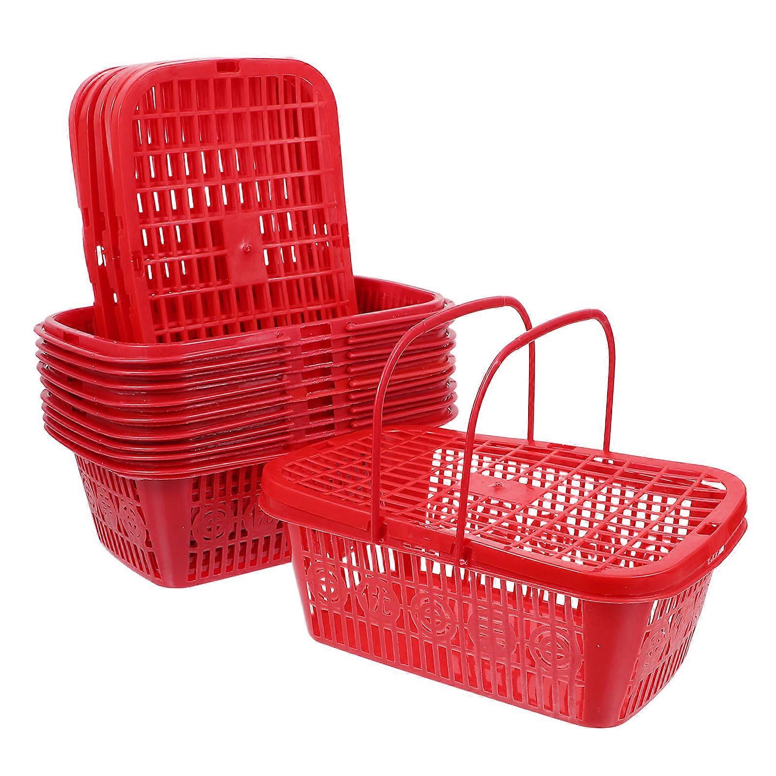 Berry Keeper Plastic Basket for Fruit Storage with Handle 10Pcs Red Color