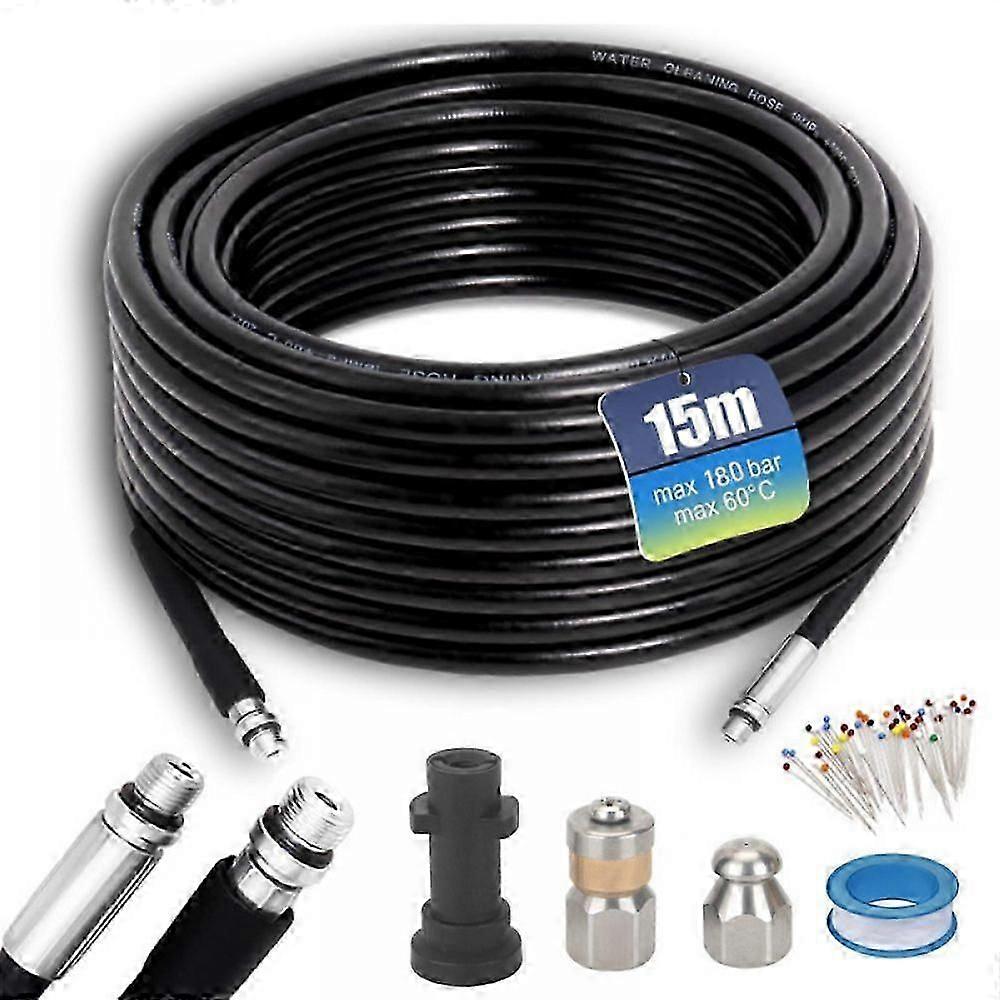 15m high pressure cleaner hose, 15M Karcher pipe cleaner hose, 180Bar 60C, Karcher ferret compatible with adapters for Krhcer K2, K3, K4, K5, K6, K7 a