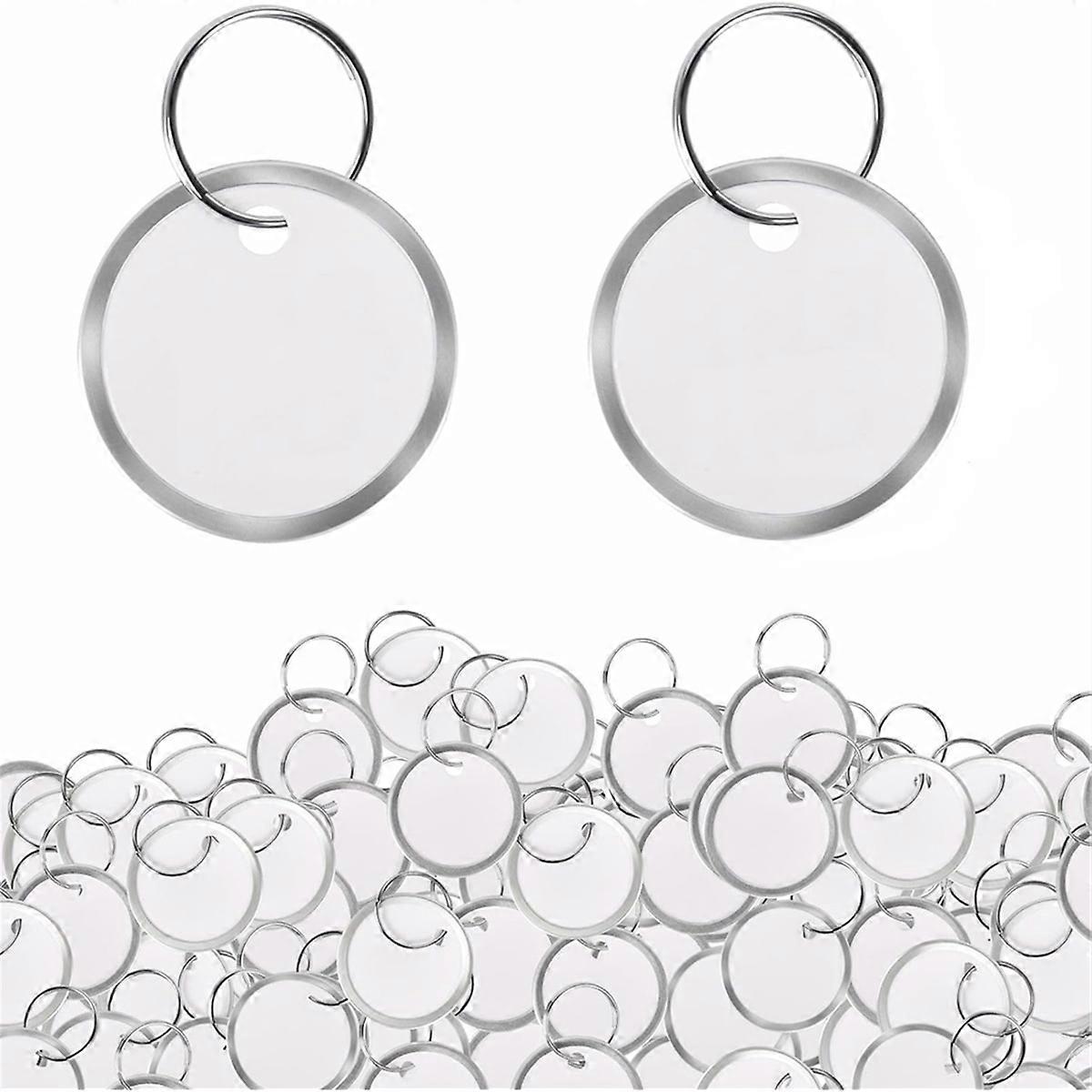 180Pcs Metal Rim Key Tags, 1.22 Inch Round Paper-Key Chain Tag with Split Rings Writable Blank-Pape