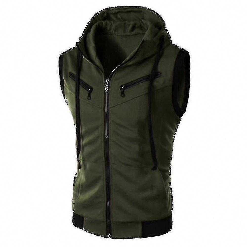 Herren Zip-Up Ärmellose Kapuzenweste Weste Jacke Weste Top