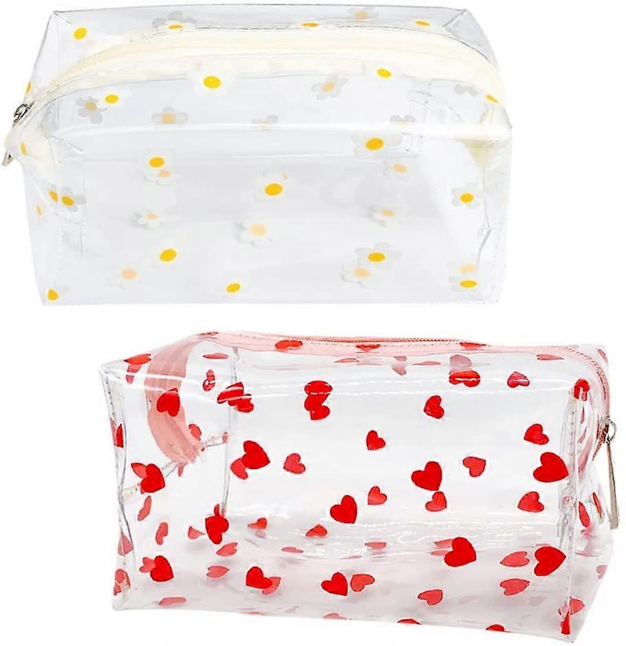 2Pcs Clear Cute PVC Fruit Makeup Bag-(Daisy + Love)