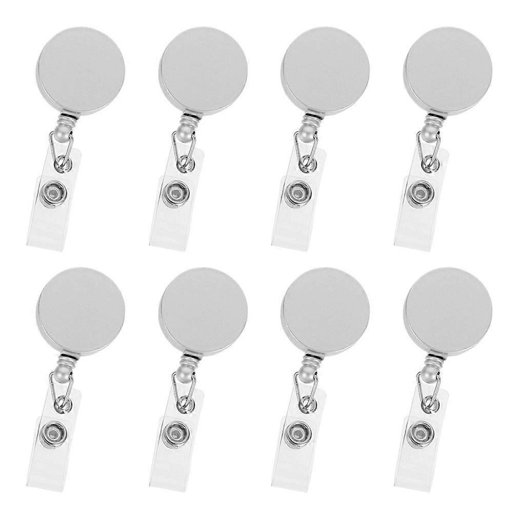 Retractable Badge Reel Badge Holder for Office Use 8Pcs Silver Set