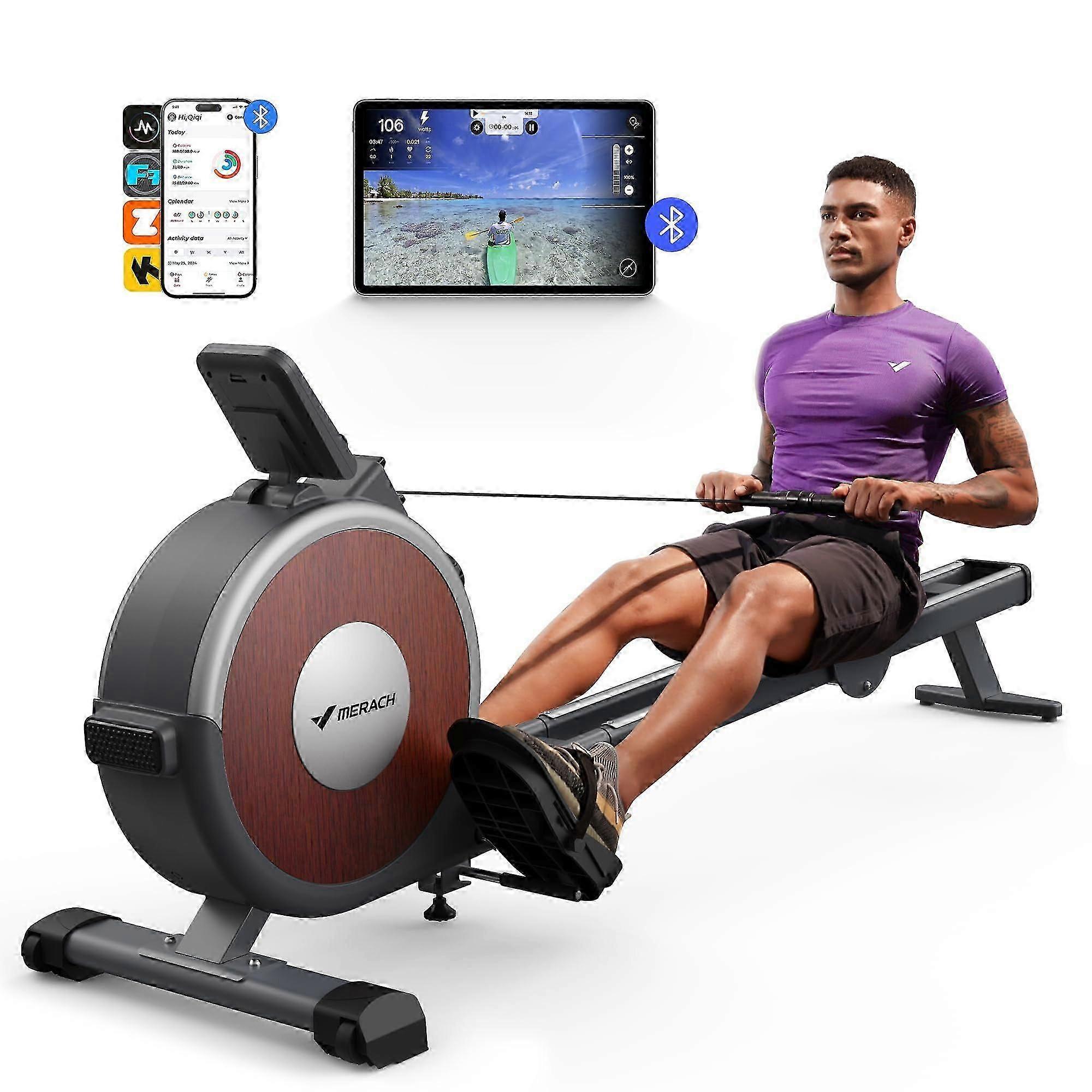 Rowing Machine For Home, Magnetic Rower With 16 Levels Of Quiet Resistance, Dual Slide Rails, Max 158 Kg, Compatible Kinomap/zwift/merach-app