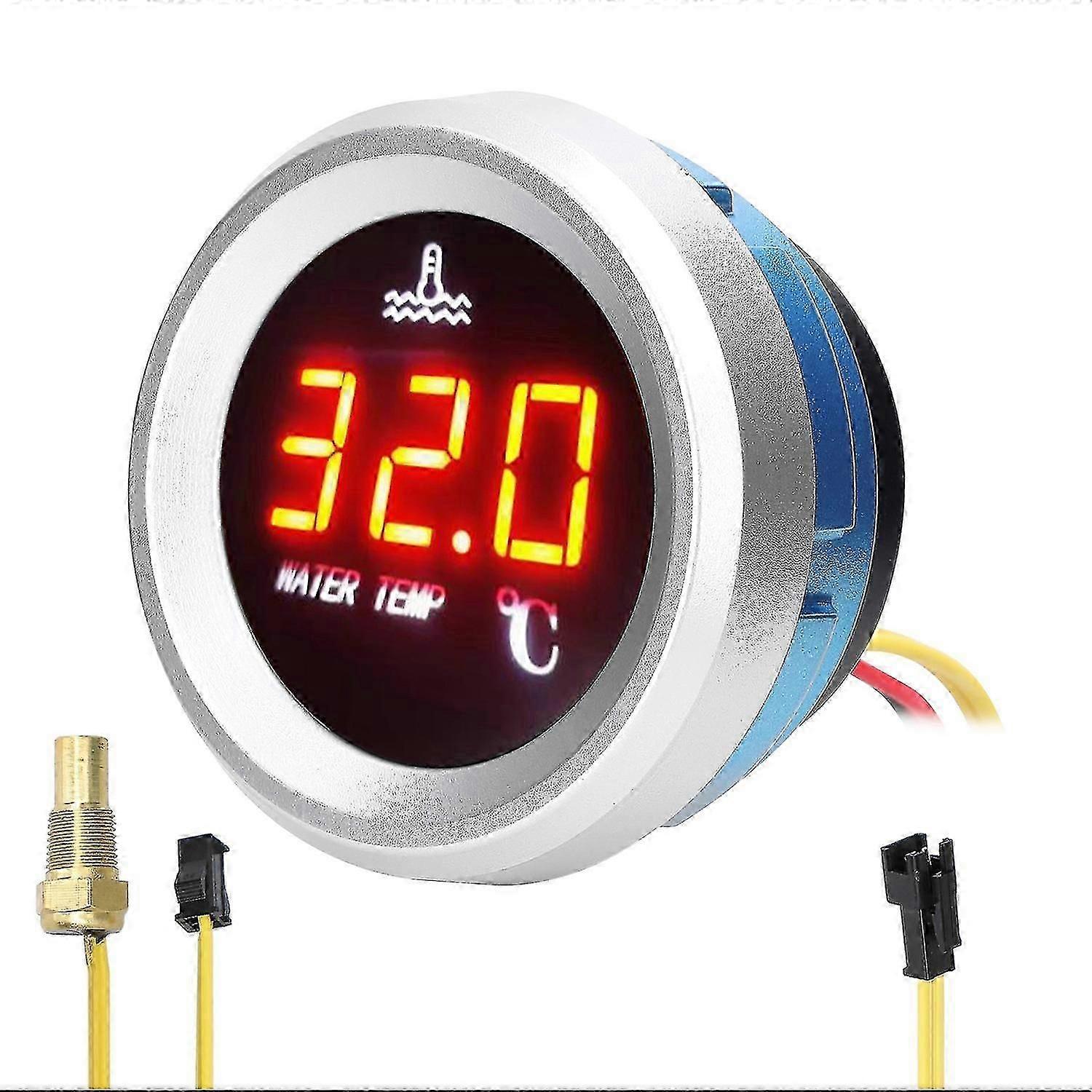 52mm Water Temperature Gauge Car Digital Meter LED Display 9-36V with Temperature Sensor Alarm Funct