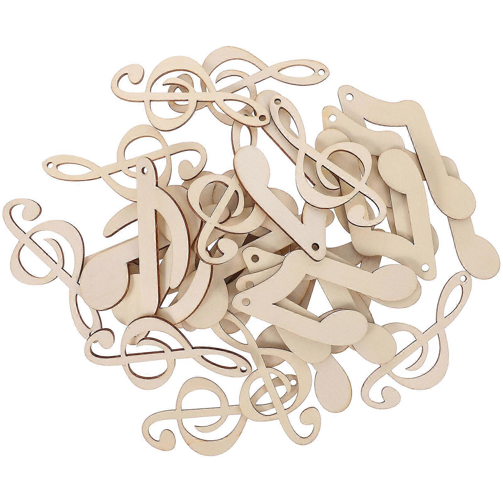 DIY Music Note Wooden Slices for Craft Projects 60Pcs Beige Wood