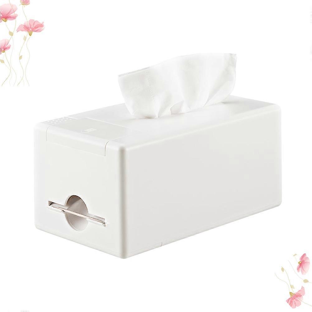 Desktop Tissue Box Holder Automatic Toothpick Dispense Storage White 20.3*11.5*9.6cm 1Set
