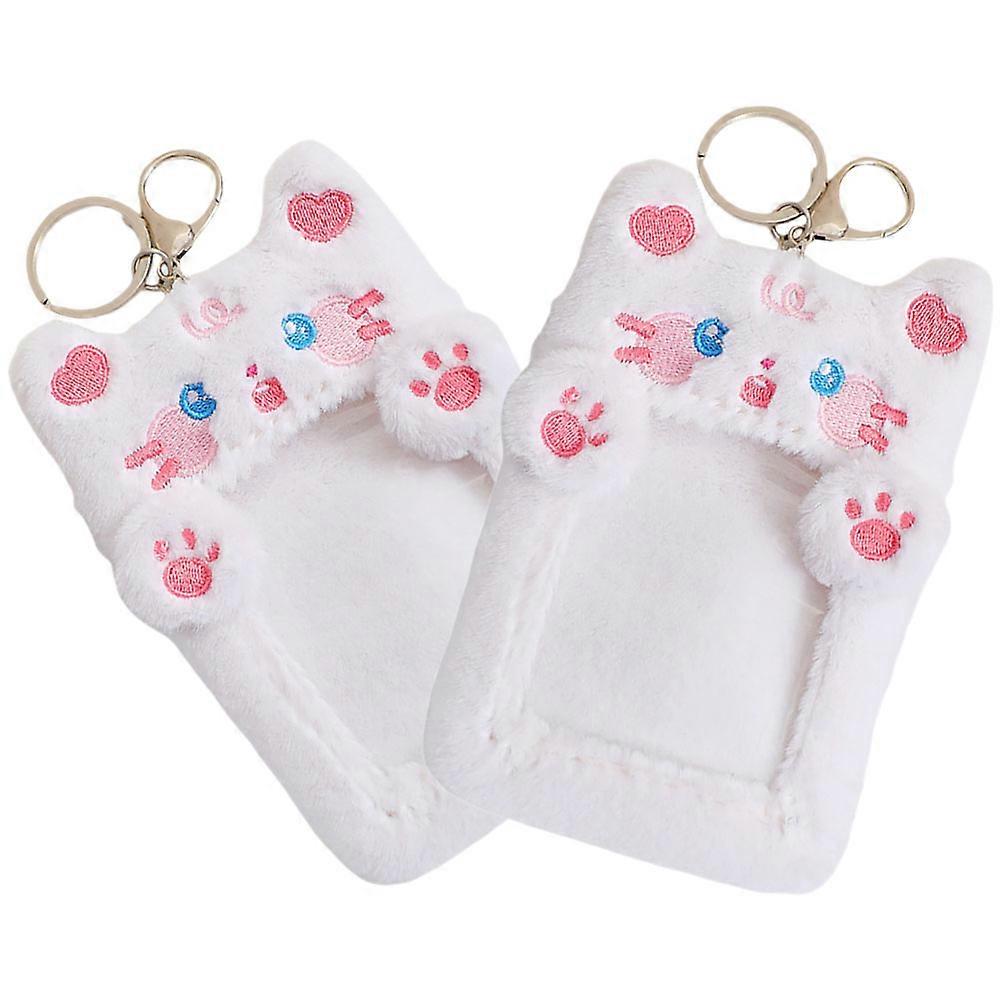 White Plush Card Holder for Daily Use Cartoon Cat 10Pcs Set