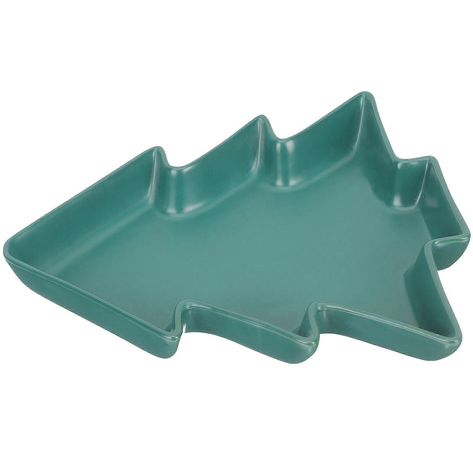 Snack Tray Christmas Tree Shape Tableware For Home Users Festive Plates Storing Nuts Ceramic 17.5x16.5cm 1 Set