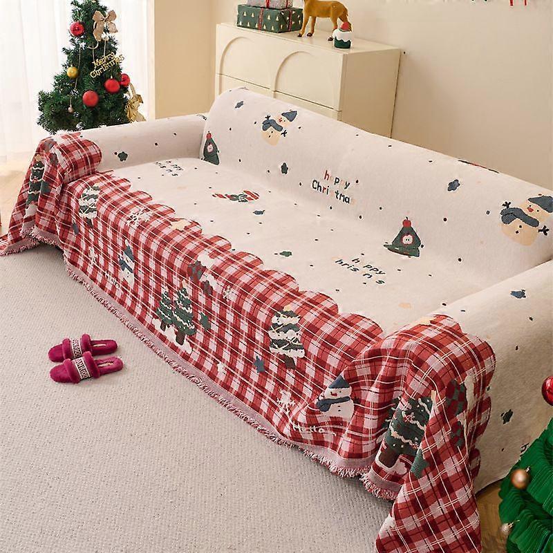 Christmas Sofa Cover Full Coverage Throw Blanket Waterproof Anti-Slip Thick Flannel Fabric