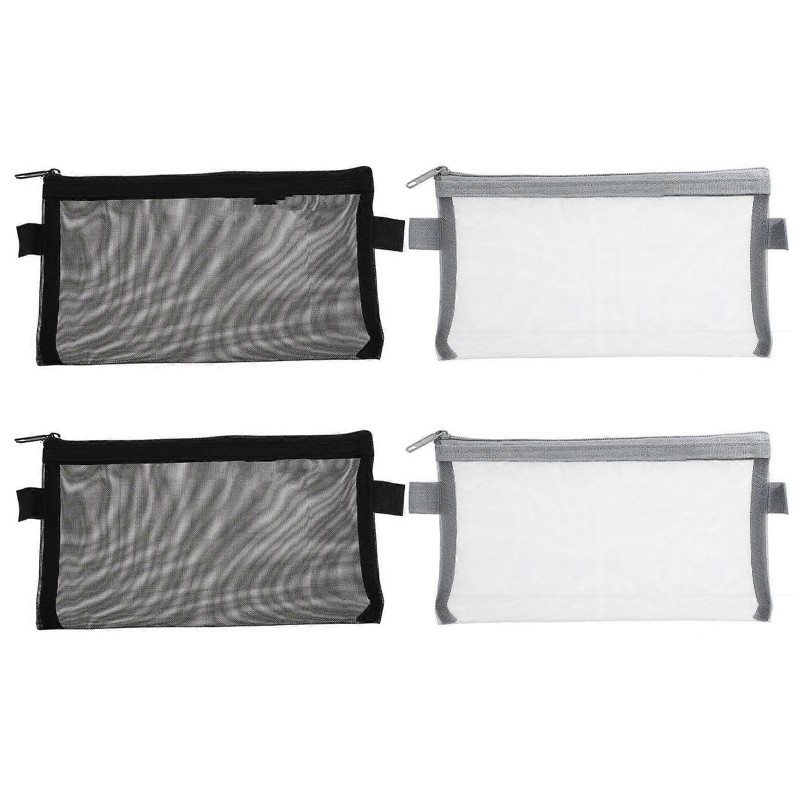 Mesh Document Bags 4Pcs Organizer For Students 21X12X1cm Assorted Color Stationery Storage