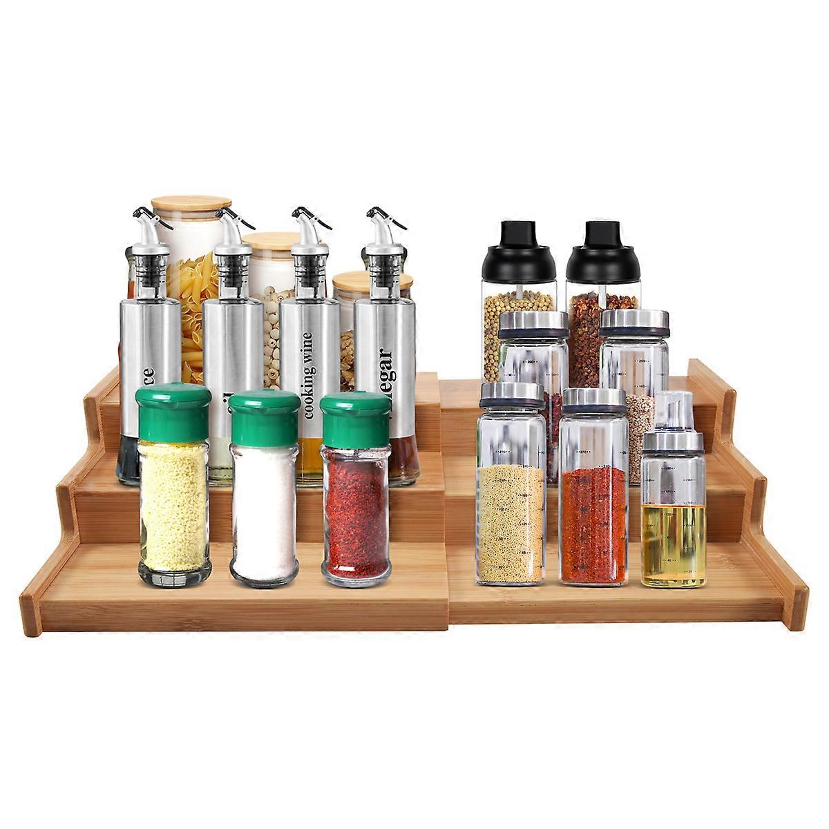Kitchen Cabinet Organizer- Bamboo 3-Layer Adjustable Spice Rack