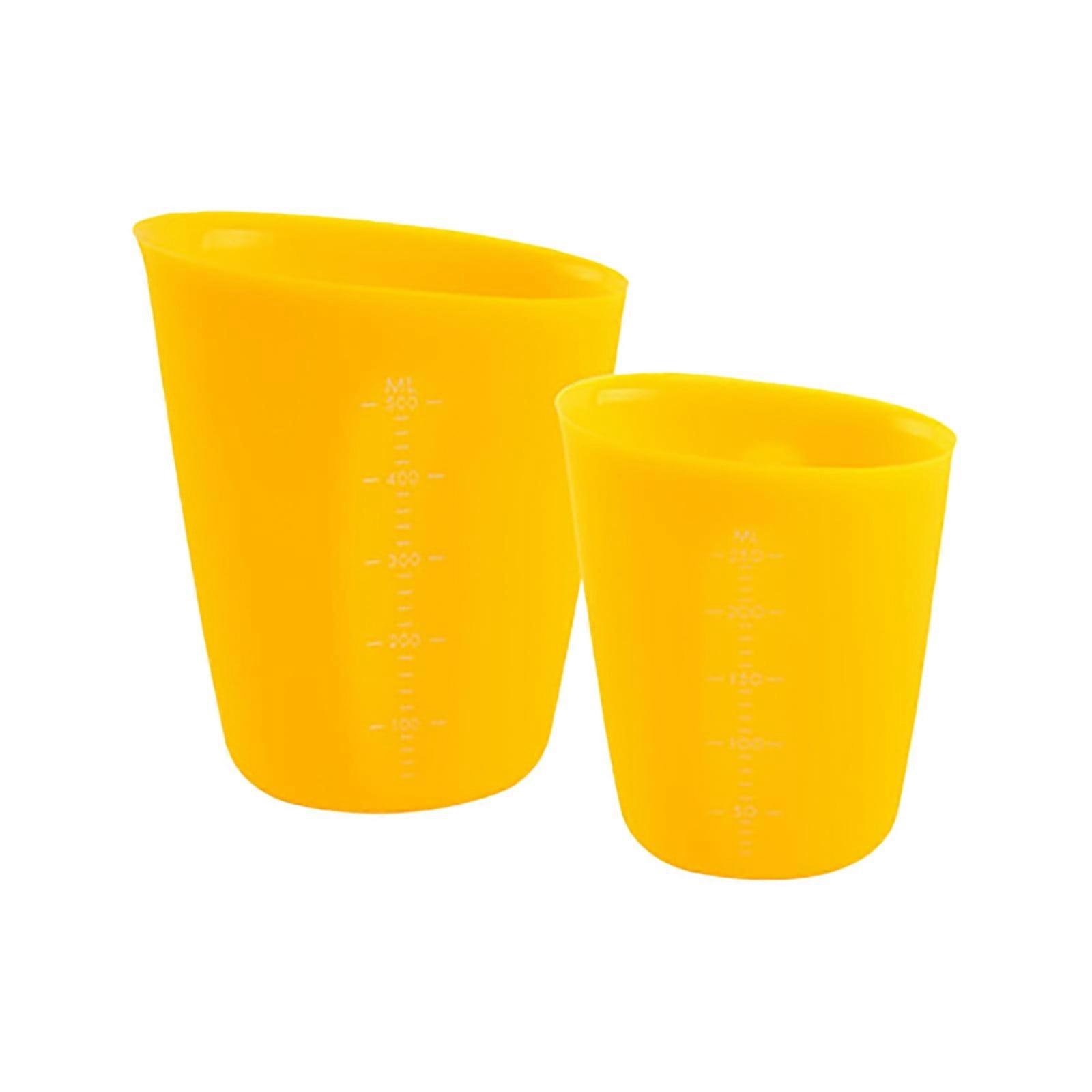 Dusknt Silicone Measuring Cup Yellow - Soft Graduated DIY Making Tool, Compatible with Kitchen Use