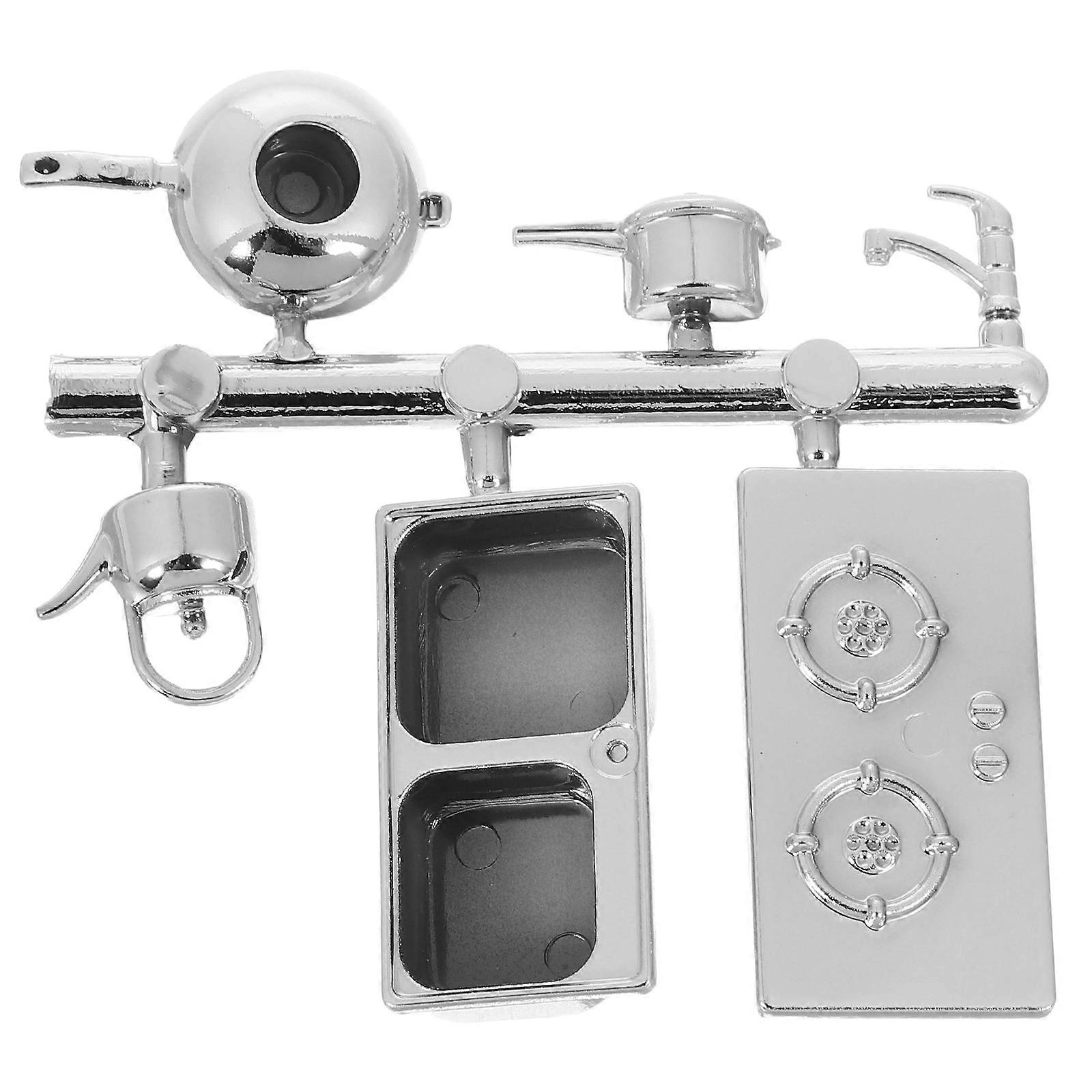 Silver Miniature Kitchen Items Cute Dollhouse Ornaments for Decor 4Sets