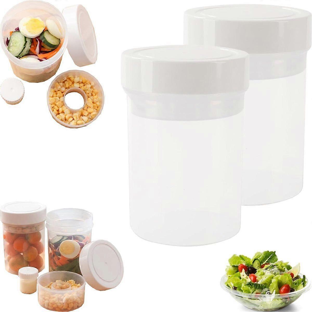 Leakproof Salad Jars - Wet/Dry Separation Containers, 3in1 Salad Jar with Dressing Cup Container for Meal Prep