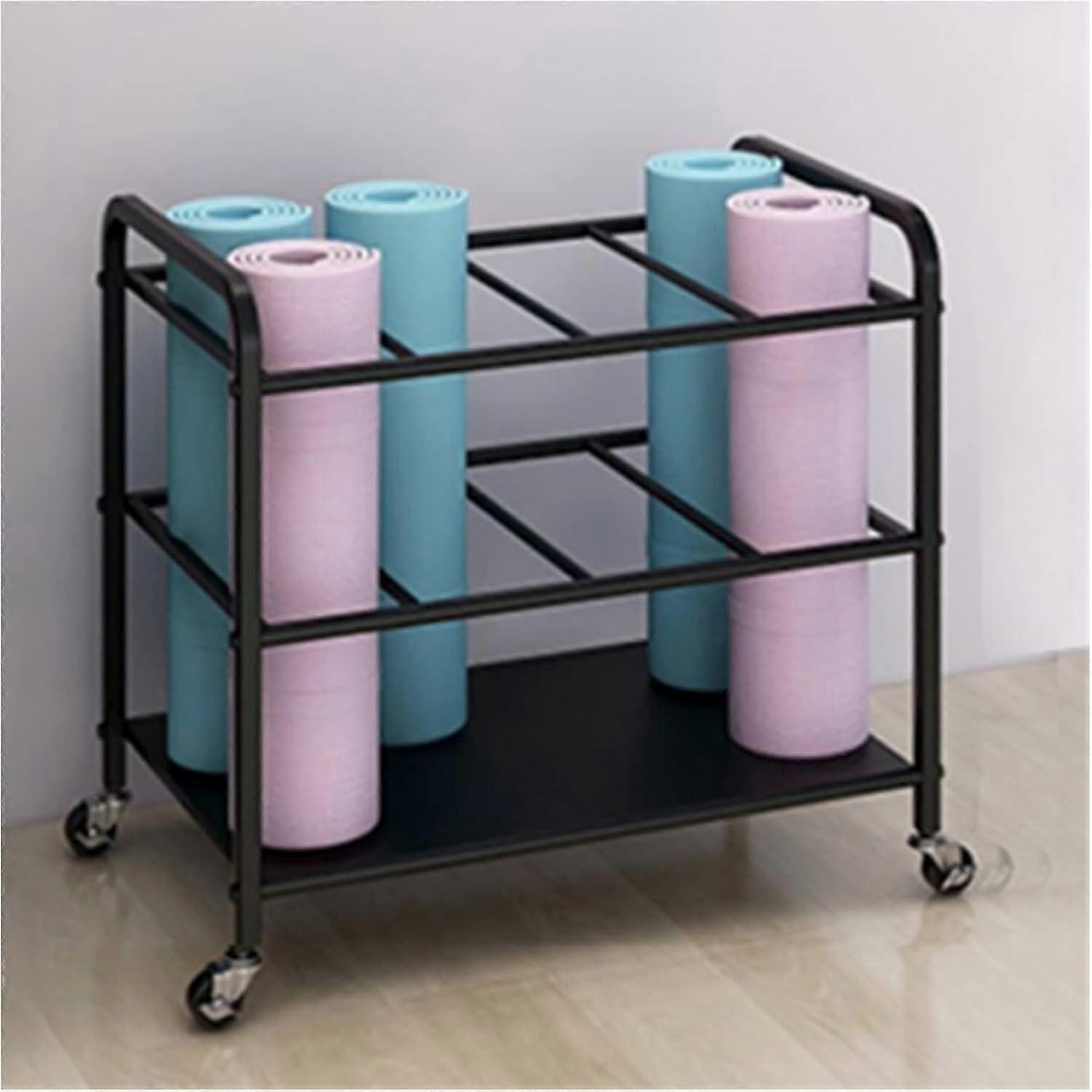 Yoga Mat Storage Trolley With Lockable Wheels Rolling Rack For Yoga Mats And Foam Rollers