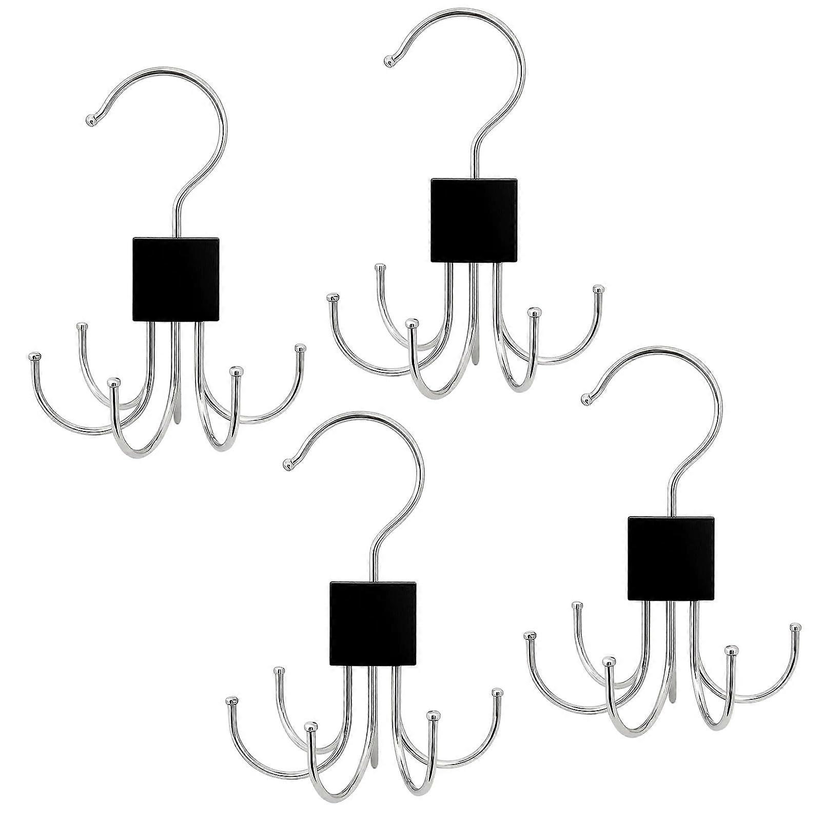 Belt Hangers 4Piece, 360Degree Rotatable Tie Rack Hanger With 6 Hooks, SpaceSaving Scarf Bra Hanger, Black