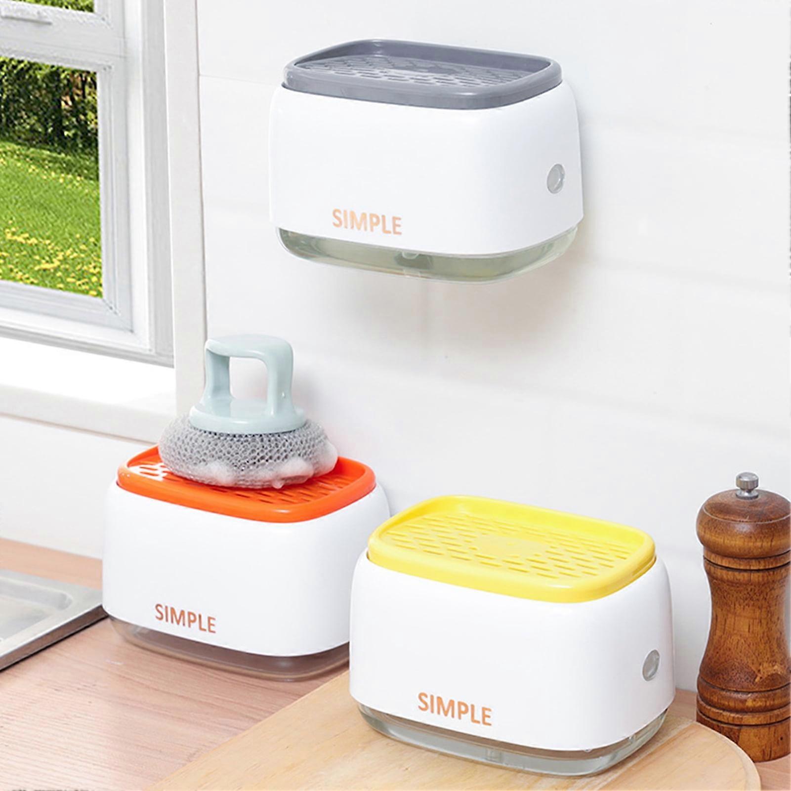 SUSUchens Soap Box, Transparent, Large Capacity, Water-Draining, Hangable, Labor-Saving Storage, Press-Type Kitchen Liquid Detergent Dispenser Pump