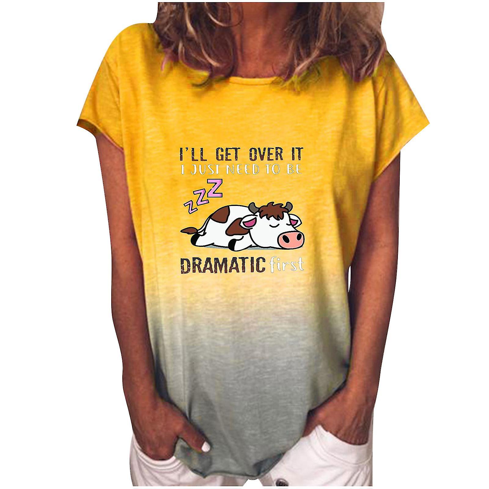 Women Cow Printed Short Sleeve Tee Shirt Tops Casual T-shirt Summer