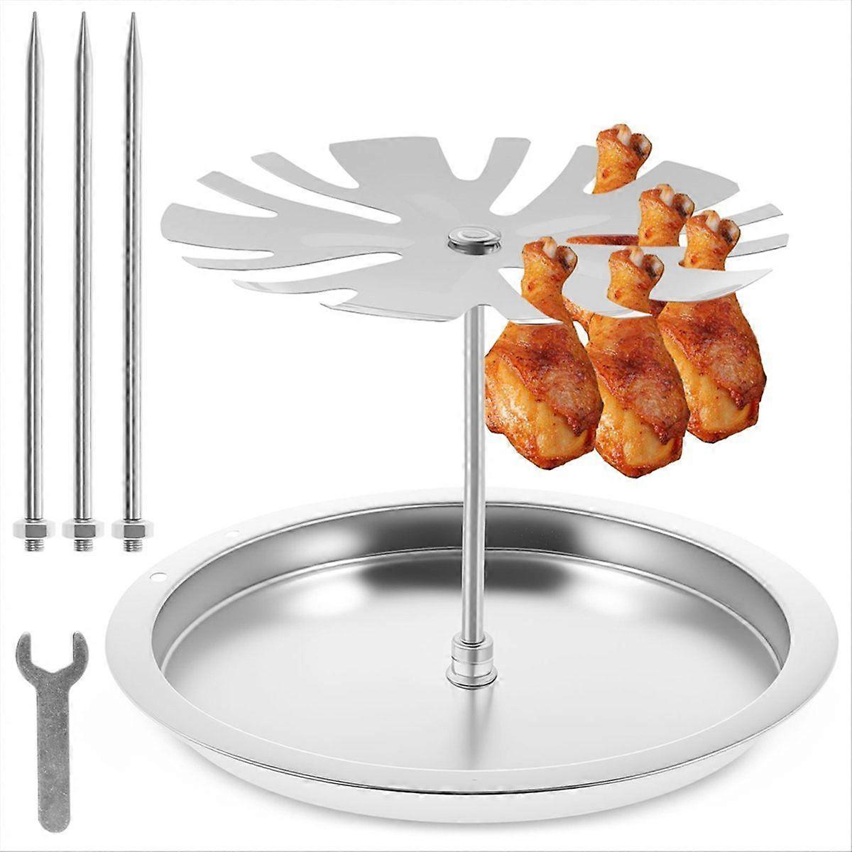 2 in 1 Stainless Steel Vertical Skewer with Tray Roasted Chicken Fork Evenly Heated Barbecue Stand