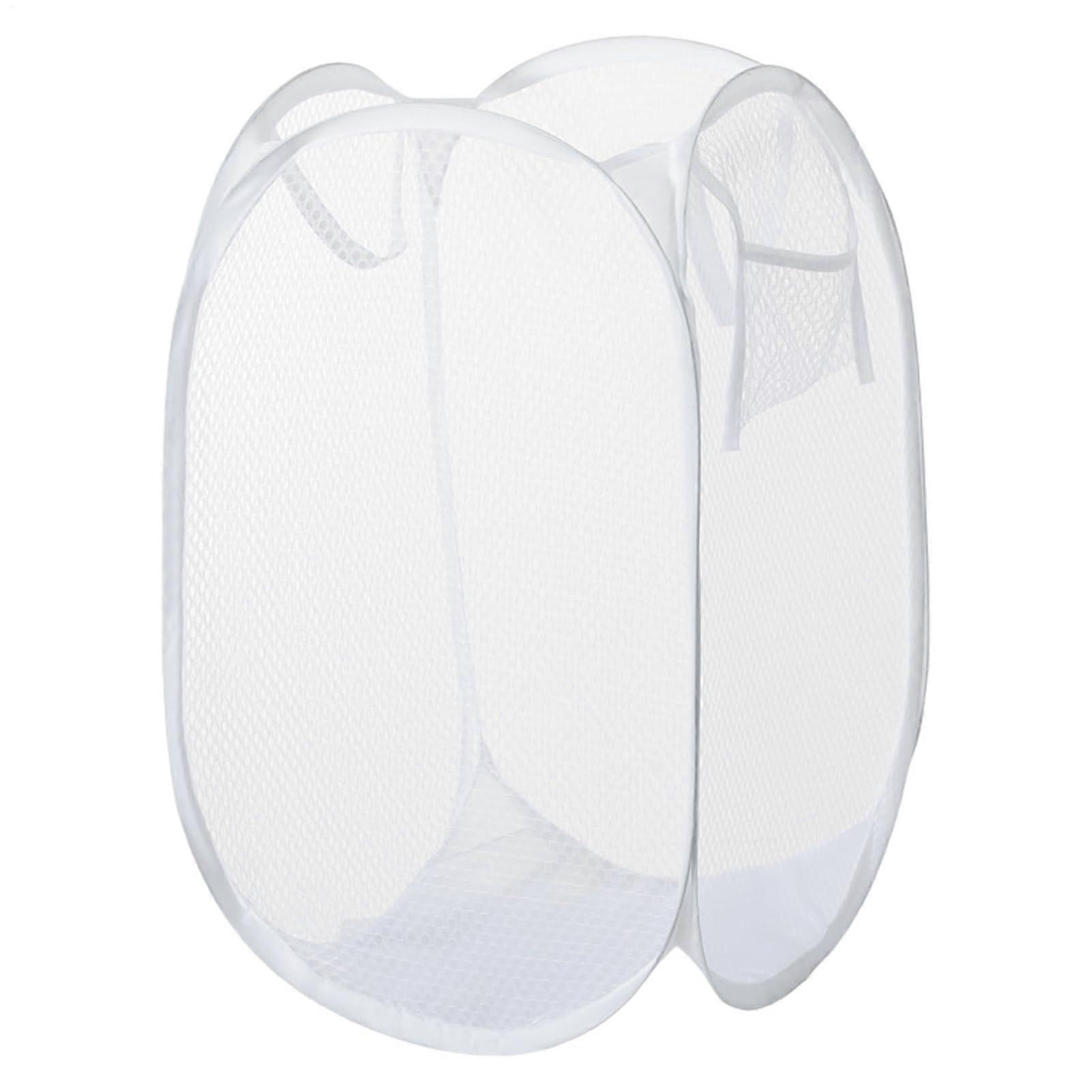 Pop Up Laundry Basket Foldable Mesh Hamper, Portable White Mesh Hamper With Carry Handles For Kids Room