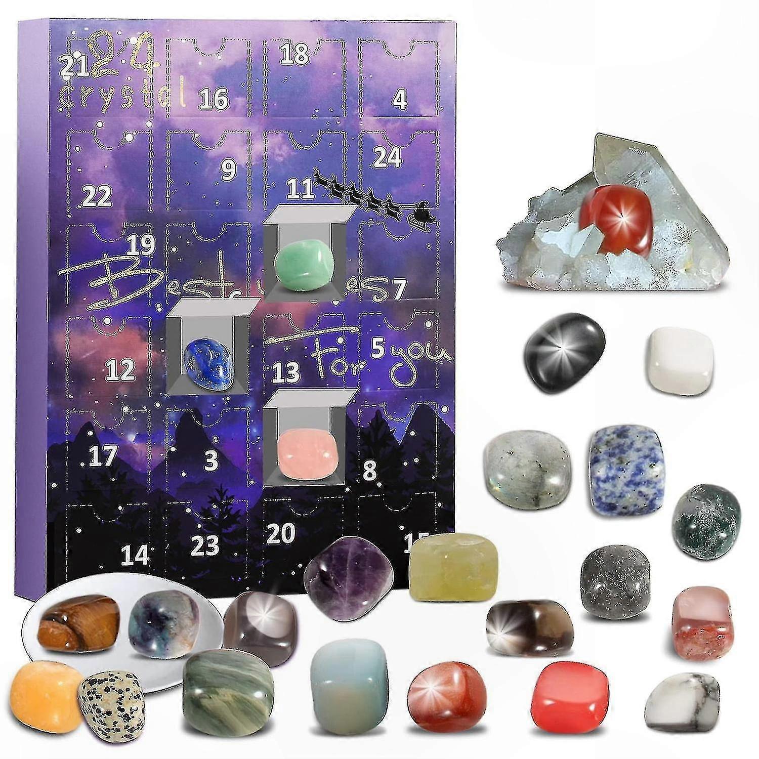 24-Day Natural Crystal Agate Stone Minerals Fossils Advent Calendar