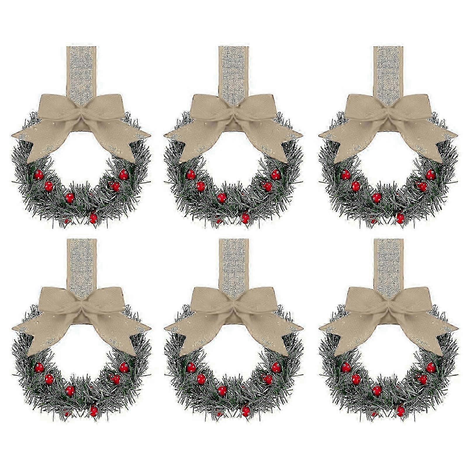 Mini Christmas Wreaths for Window with Red Berries and Ribbon Bows
