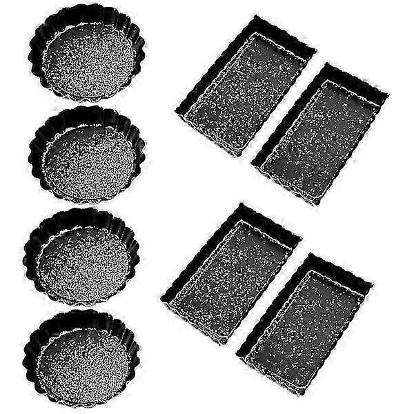 8 pcs Non-stick Quiche Tart Pans (Round and Rectangular) with Removable Bottom
