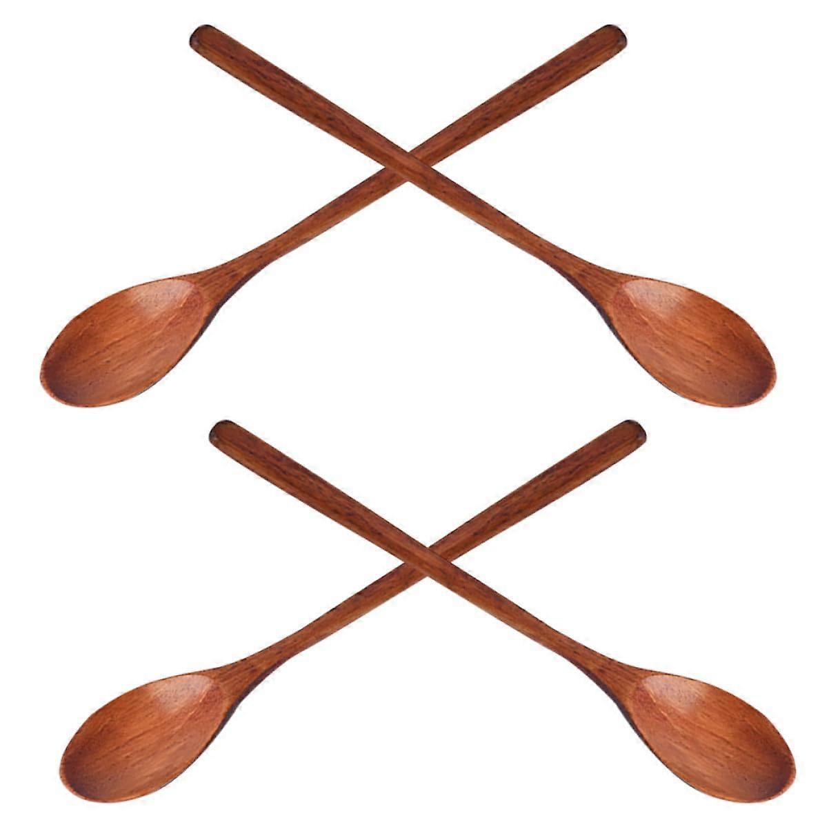 Wooden Long Handle Cooking Spoons Set of 4 for Soup, Milk Powder, Jam, Dessert – Ergonomic Non‑Slip Safe for Cookware