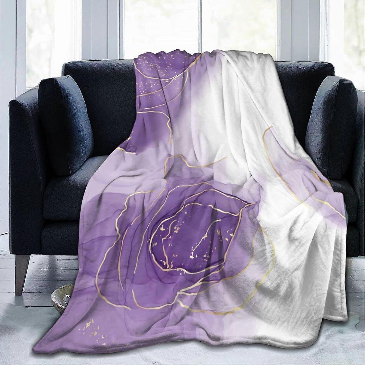 Super Soft Flannel Blanket Violet Marble Drawing Throw Blanket Fluffy Soft Blanket for Bed Sofa Washable-qazgf242