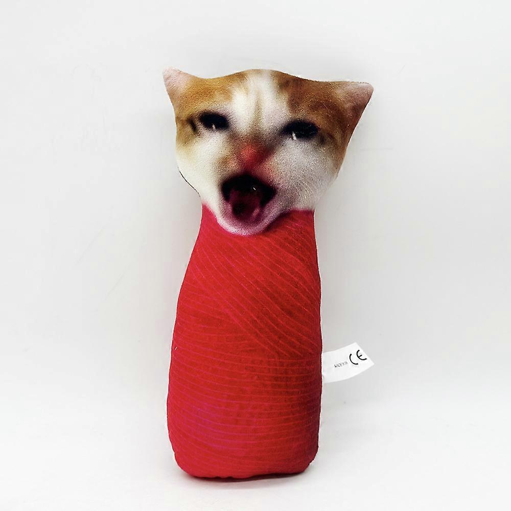 Meme Cat plush toy wrapped in red cloth
