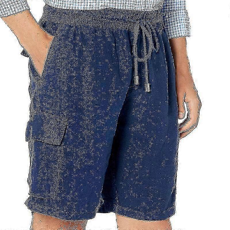 Men Elastic Cotton Linen Casual Shorts Drawstring Solid Pants f26