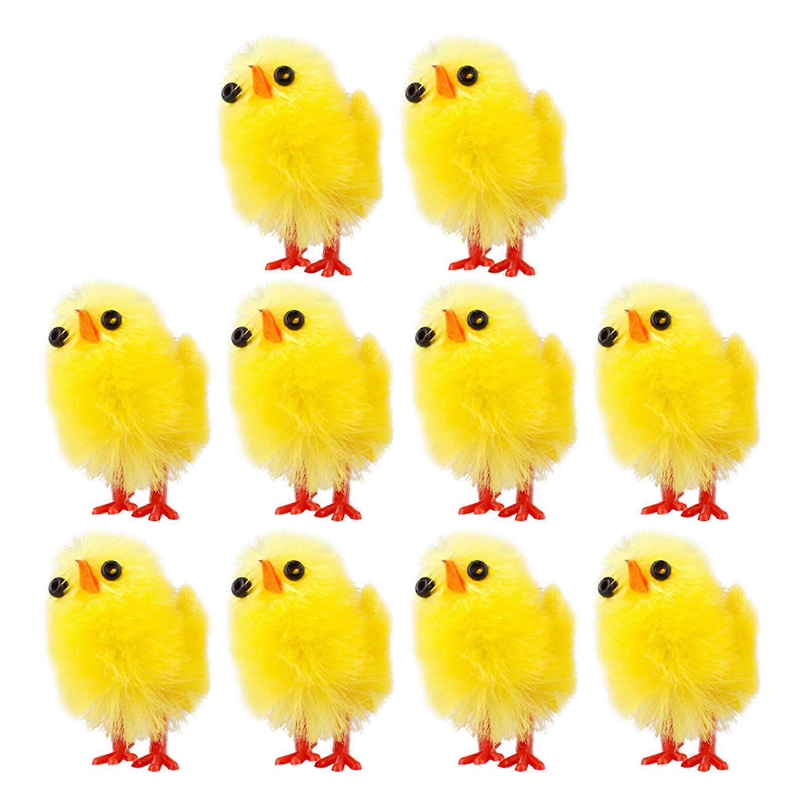 10PCS Tiny Chicken Ornaments Flocking Chicken Molds Easter Chicken Decors