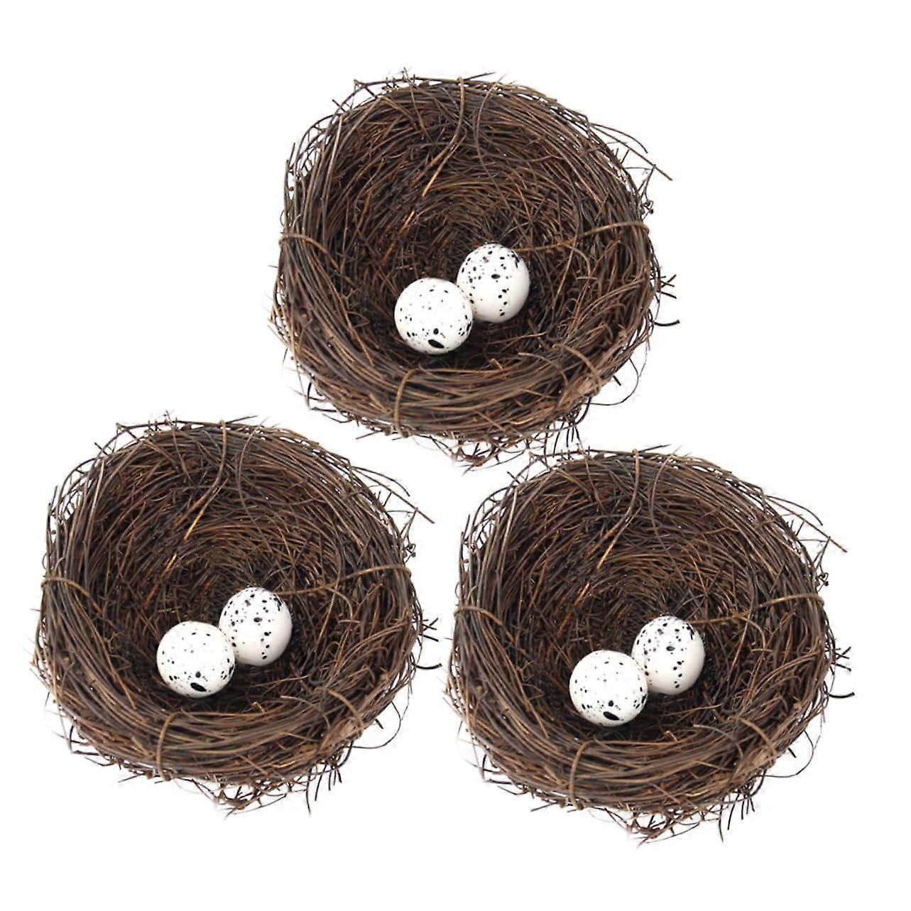 Bird Nest Decoration with Eggs Set of 3 Faux Nests for Easter Home and Garden Decor