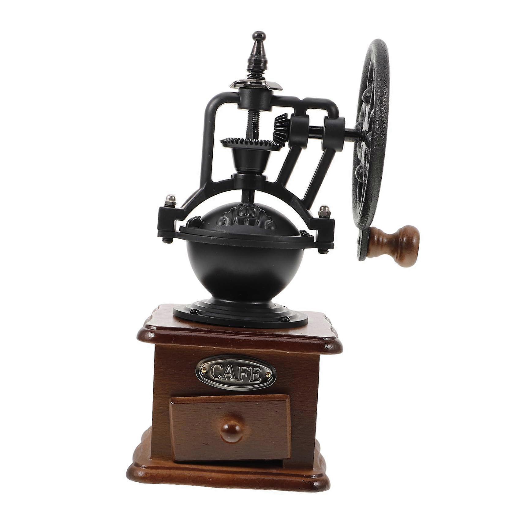 Vintage Manual Coffee Grinder with Base, Adjustable Grind Size, Hand Crank Coffee Bean Mill
