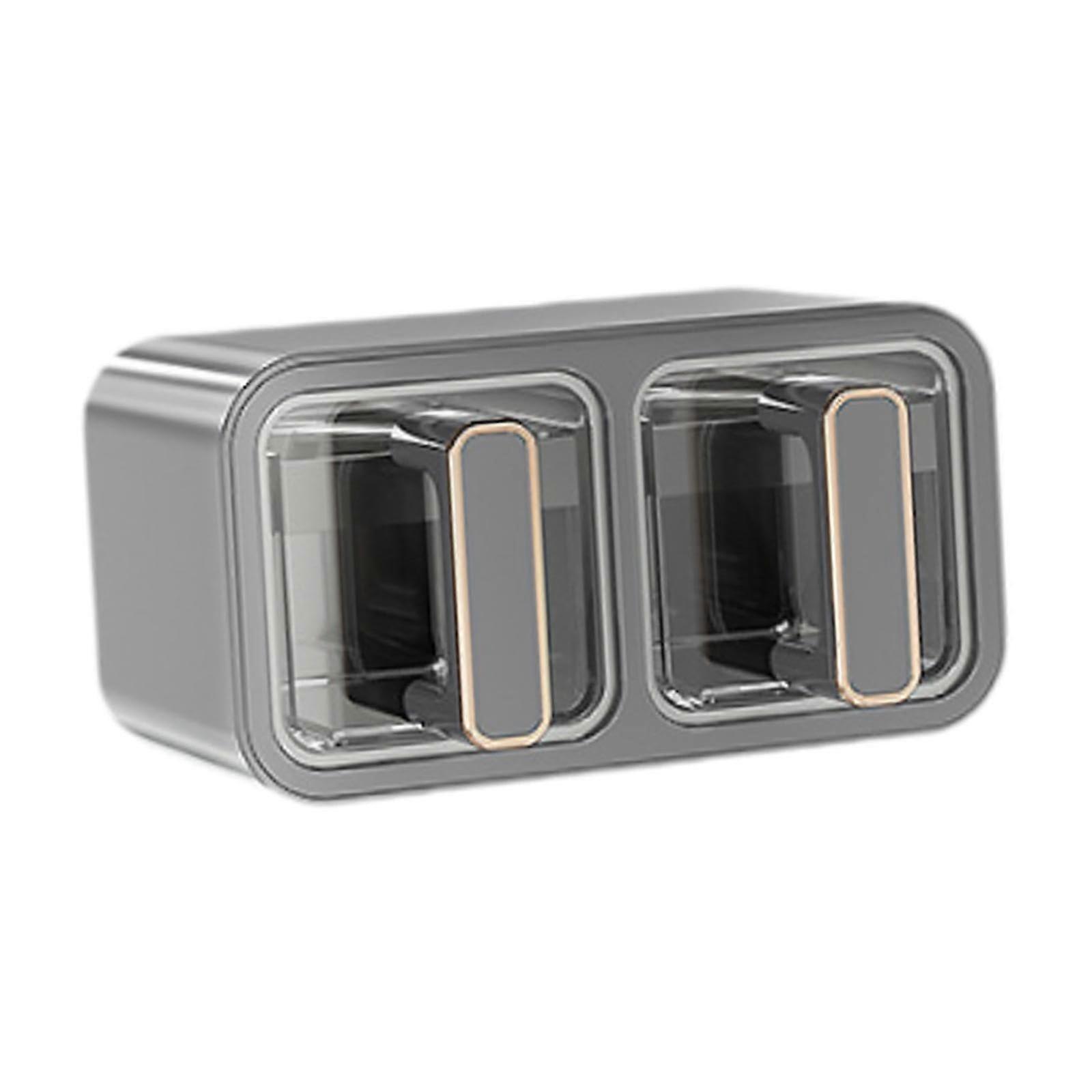 Spice Rack Organizer Wall Mounted with Spoons, 2 Grid Transparent Leakproof Kitchen Storage Box, Gray