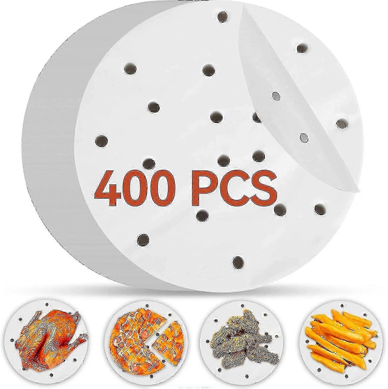 400 Stück 6,1 Zoll Heißluftfritteuse Liner Pergamentpapier, runde perforierte Blätter für Heißluftfritteuse-Zubehör0 - PJ