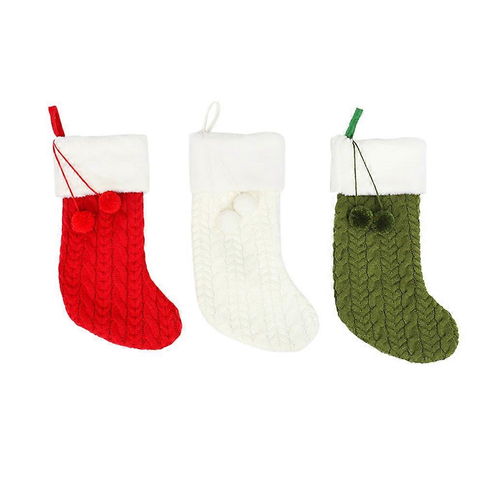 عيد الميلاد جورب محبوك الصوف الشعر الكرة جورب المنزلية عيد الميلاد حزب فندق بار معلقة قلادة عيد الميلاد هدية الحقيبة (أبيض)