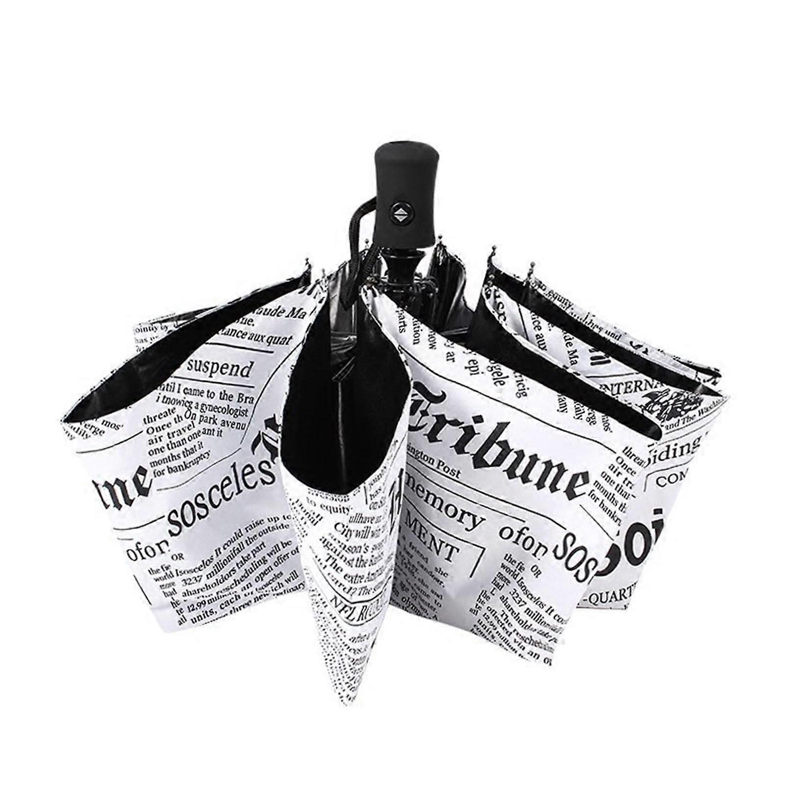 Compact Travel Umbrella with Automatic Open Close, Wind Resistant Frame, Retro Newspaper Pattern