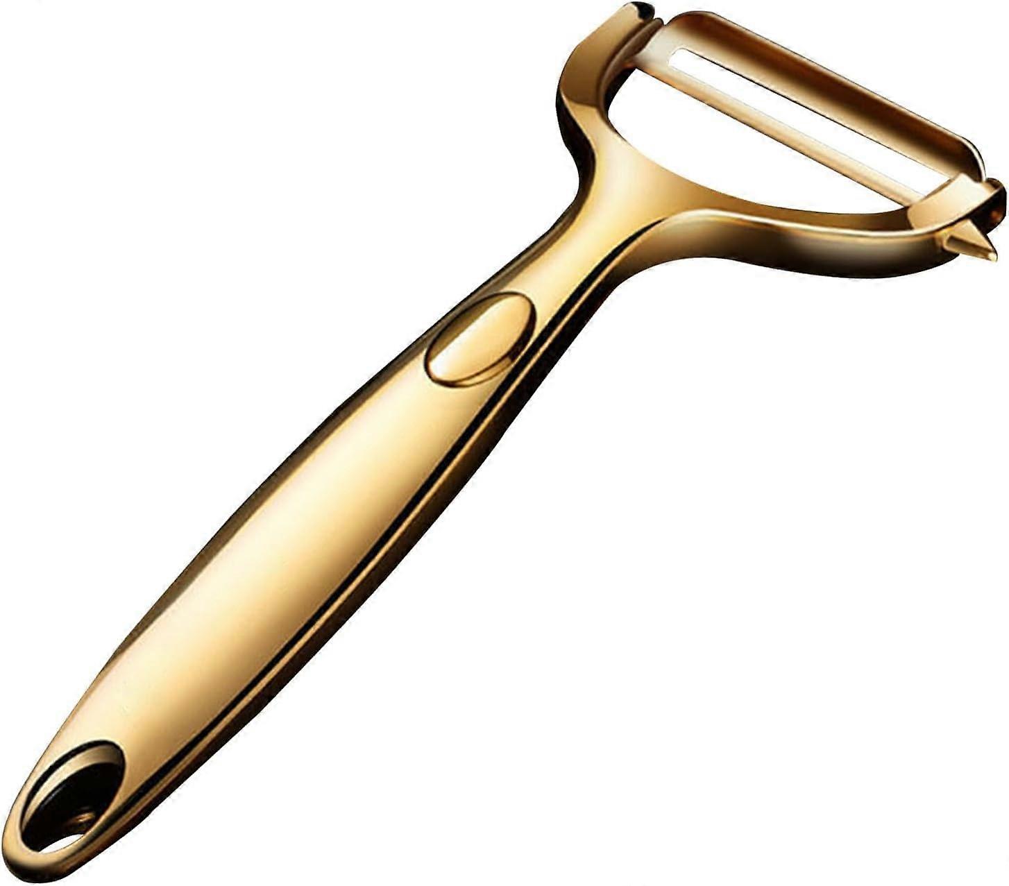 Stainless Steel Vegetable Peeler with Sharp Blades and Ergonomic Gold Handle for Kitchen Use