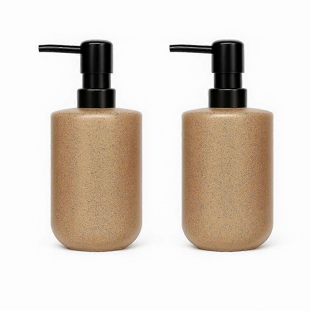 Ceramic Soap Dispenser Set of 2, 12oz StoneLike Beige with Black Pump for Bathroom and Kitchen