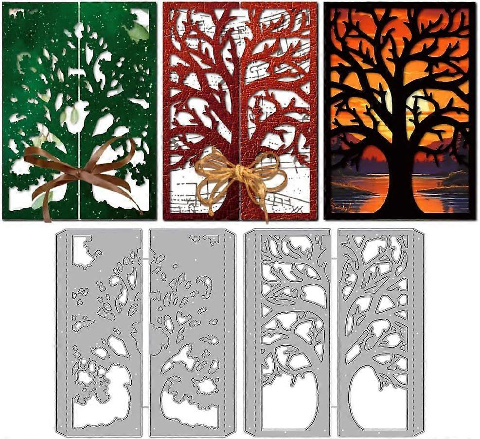 Tree Frame Die Cuts for Card Making Folding Trees Card Metal Cutting Dies Trees Leaves Branch Embossing Cutting Stencil for Scrapbooking Craft Paper B